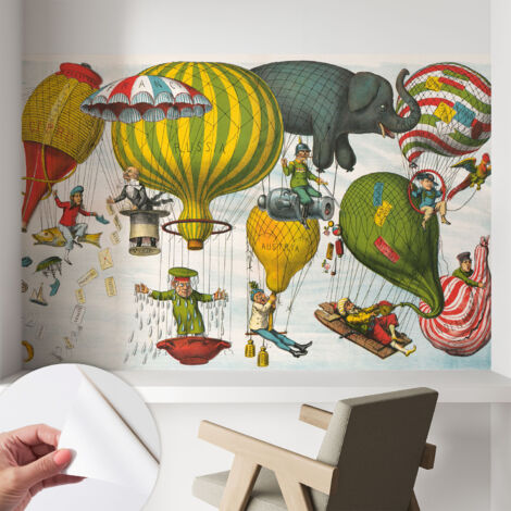 Selbstklebende Tapete modern Wohnzimmer - Wanddeko Schlafzimmer - Tapete mit Motiv Ballonfahrt 104x70 cm