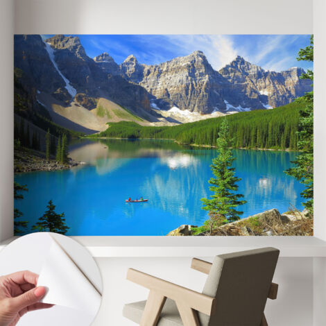 Selbstklebende Tapete modern Wohnzimmer - Wanddeko Schlafzimmer - Tapete mit Motiv Bergsee 104x70 cm