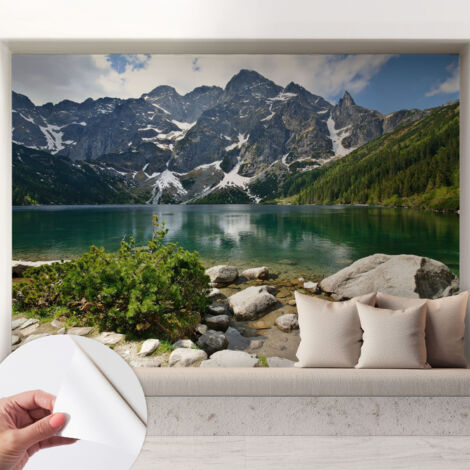 Selbstklebende Tapete modern Wohnzimmer - Wanddeko Schlafzimmer - Tapete mit Motiv Bergsee 208x146 cm