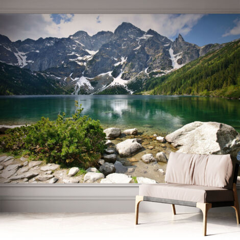 Selbstklebende Tapete modern Wohnzimmer - Wanddeko Schlafzimmer - Tapete mit Motiv Bergsee 312x219 cm