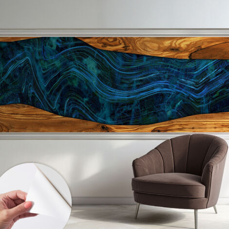 Selbstklebende Tapete modern Wohnzimmer - Wanddeko Schlafzimmer - Tapete mit Motiv Blaues Holz 250x104 cm