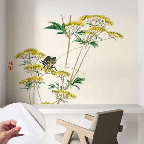 Selbstklebende Tapete modern Wohnzimmer - Wanddeko Schlafzimmer - Tapete mit Motiv Blumen der Natur 104x70 cm
