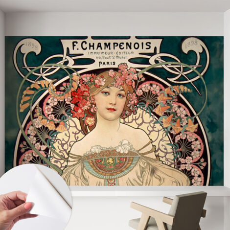 Selbstklebende Tapete modern Wohnzimmer - Wanddeko Schlafzimmer - Tapete mit Motiv Blumensymmetrie 152x104 cm