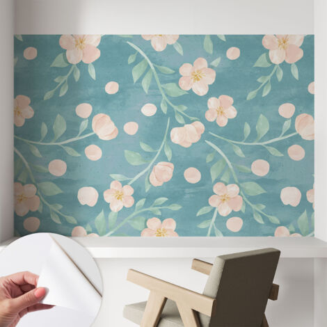 Selbstklebende Tapete modern Wohnzimmer - Wanddeko Schlafzimmer - Tapete mit Motiv Blumige Eleganz 104x70 cm