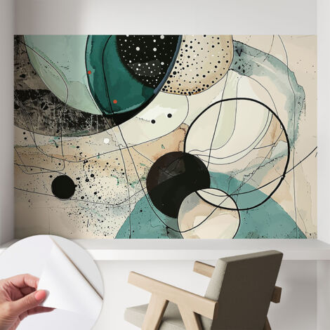 Selbstklebende Tapete modern Wohnzimmer - Wanddeko Schlafzimmer - Tapete mit Motiv Bunte Kreise 104x70 cm