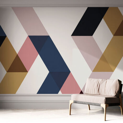 Selbstklebende Tapete modern Wohnzimmer - Wanddeko Schlafzimmer - Tapete mit Motiv Bunte Rauten 312x219 cm