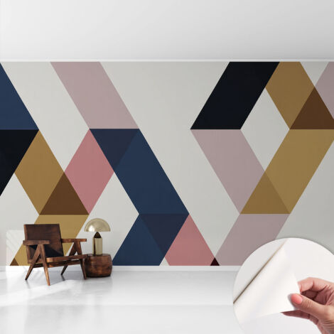 Selbstklebende Tapete modern Wohnzimmer - Wanddeko Schlafzimmer - Tapete mit Motiv Bunte Rauten 416x254 cm