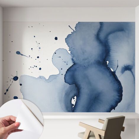 Selbstklebende Tapete modern Wohnzimmer - Wanddeko Schlafzimmer - Tapete mit Motiv Dunkelblaue Spritzer 152x104 cm
