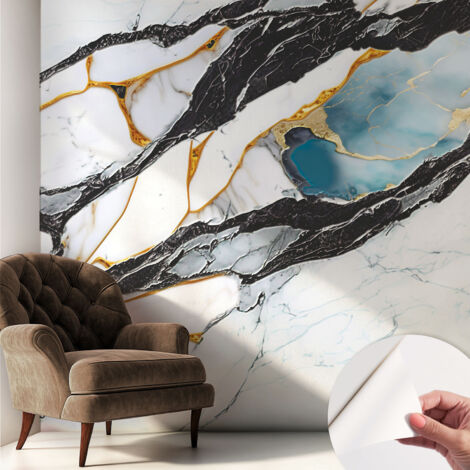 Selbstklebende Tapete modern Wohnzimmer - Wanddeko Schlafzimmer - Tapete mit Motiv Eleganter Marmor 250x250 cm