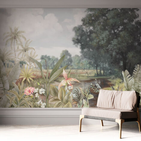 Selbstklebende Tapete modern Wohnzimmer - Wanddeko Schlafzimmer - Tapete mit Motiv Exotische Landschaft 312x219 cm