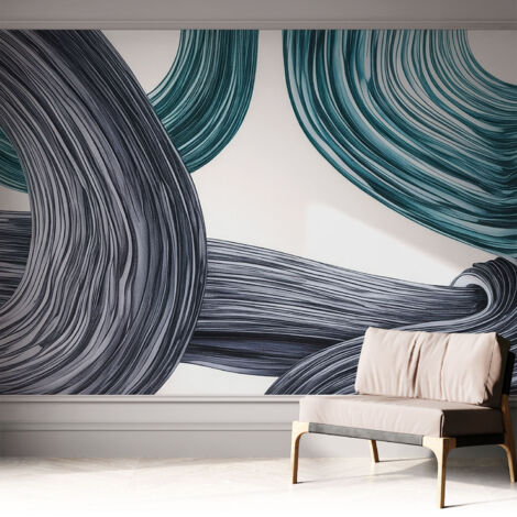 Selbstklebende Tapete modern Wohnzimmer - Wanddeko Schlafzimmer - Tapete mit Motiv Fließende Linien 312x219 cm