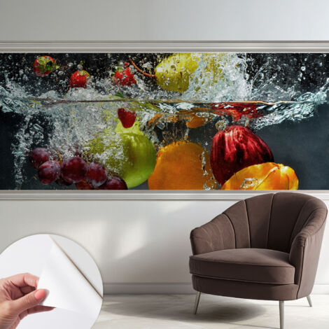 Selbstklebende Tapete modern Wohnzimmer - Wanddeko Schlafzimmer - Tapete mit Motiv Früchte im Wasser 250x104 cm