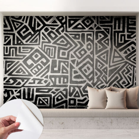 Selbstklebende Tapete modern Wohnzimmer - Wanddeko Schlafzimmer - Tapete mit Motiv Geometrisches Labyrinth 208x146 cm