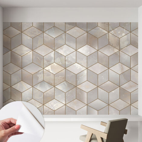 Selbstklebende Tapete modern Wohnzimmer - Wanddeko Schlafzimmer - Tapete mit Motiv Geometrisches Mosaik 152x104 cm