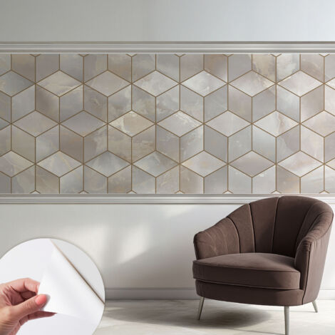 Selbstklebende Tapete modern Wohnzimmer - Wanddeko Schlafzimmer - Tapete mit Motiv Geometrisches Mosaik 250x104 cm
