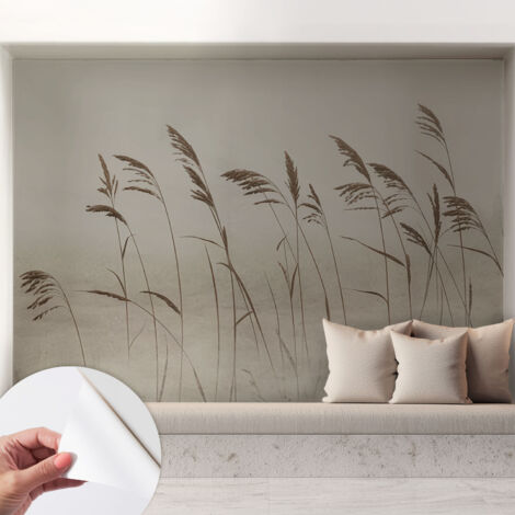 Selbstklebende Tapete modern Wohnzimmer - Wanddeko Schlafzimmer - Tapete mit Motiv Gräser im Nebel 208x146 cm
