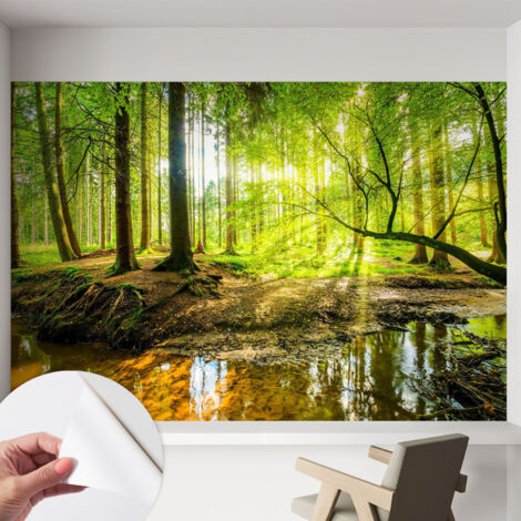 Selbstklebende Tapete modern Wohnzimmer - Wanddeko Schlafzimmer - Tapete mit Motiv Grüne Landschaft 152x104 cm