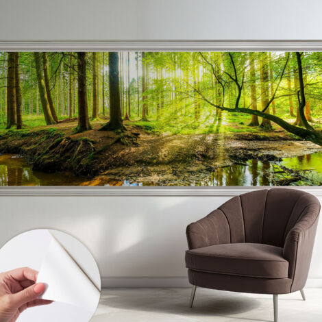 Selbstklebende Tapete modern Wohnzimmer - Wanddeko Schlafzimmer - Tapete mit Motiv Grüne Landschaft 250x104 cm