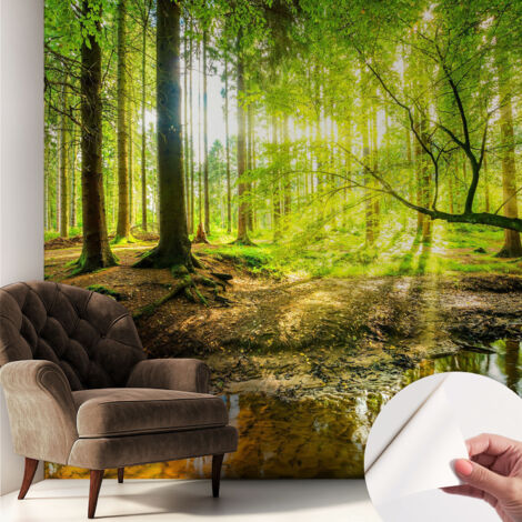 Selbstklebende Tapete modern Wohnzimmer - Wanddeko Schlafzimmer - Tapete mit Motiv Grüne Landschaft 250x250 cm