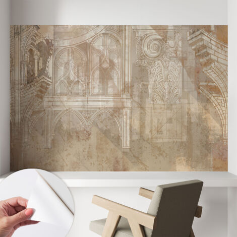 Selbstklebende Tapete modern Wohnzimmer - Wanddeko Schlafzimmer - Tapete mit Motiv Historische Ornamente 104x70 cm