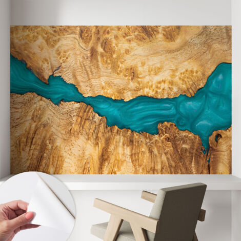 Selbstklebende Tapete modern Wohnzimmer - Wanddeko Schlafzimmer - Tapete mit Motiv Holz und Harz 104x70 cm