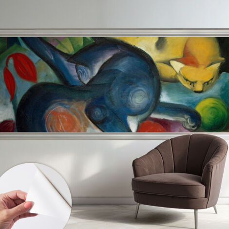 Selbstklebende Tapete modern Wohnzimmer - Wanddeko Schlafzimmer - Tapete mit Motiv Katzenkunst 250x104 cm