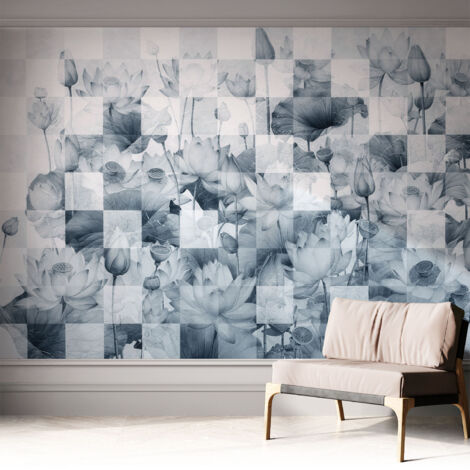 Selbstklebende Tapete modern Wohnzimmer - Wanddeko Schlafzimmer - Tapete mit Motiv Lotusblumen 312x219 cm