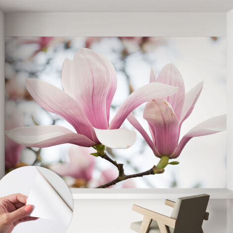Selbstklebende Tapete modern Wohnzimmer - Wanddeko Schlafzimmer - Tapete mit Motiv Magnolienblüten 152x104 cm