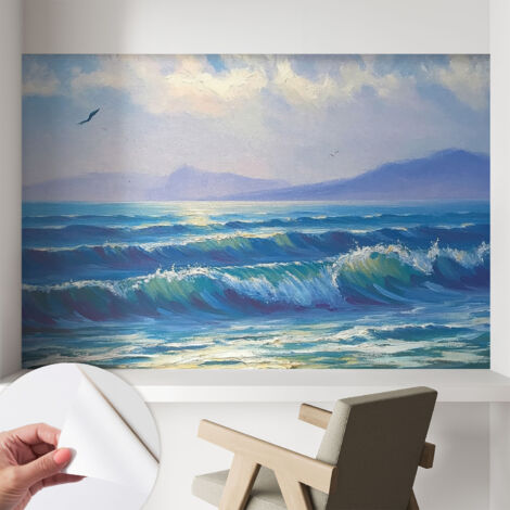 Selbstklebende Tapete modern Wohnzimmer - Wanddeko Schlafzimmer - Tapete mit Motiv Meereswellen 104x70 cm
