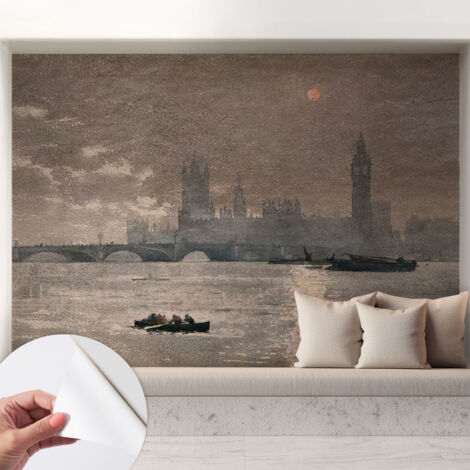 Selbstklebende Tapete modern Wohnzimmer - Wanddeko Schlafzimmer - Tapete mit Motiv Nachtpanorama 208x146 cm