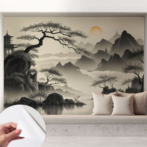 Selbstklebende Tapete modern Wohnzimmer - Wanddeko Schlafzimmer - Tapete mit Motiv Orientalische Landschaft 208x146 cm