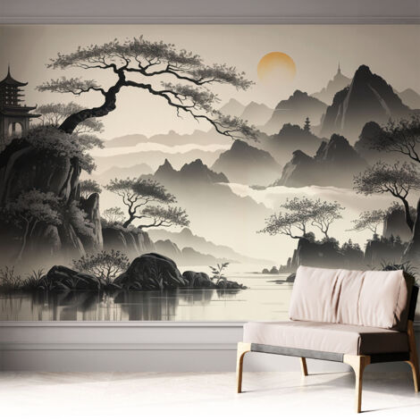 Selbstklebende Tapete modern Wohnzimmer - Wanddeko Schlafzimmer - Tapete mit Motiv Orientalische Landschaft 312x219 cm
