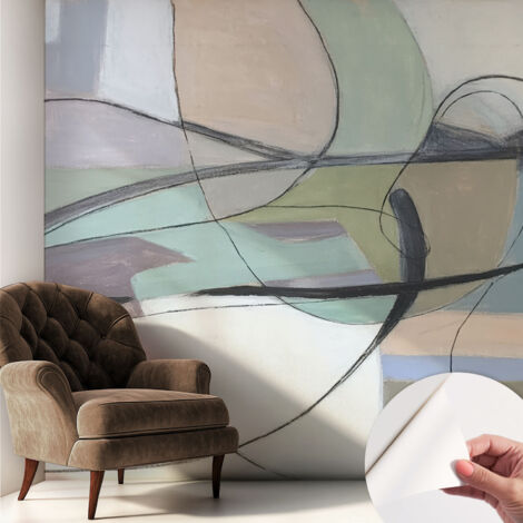 Selbstklebende Tapete modern Wohnzimmer - Wanddeko Schlafzimmer - Tapete mit Motiv Pastellfarbene Linien 250x250 cm