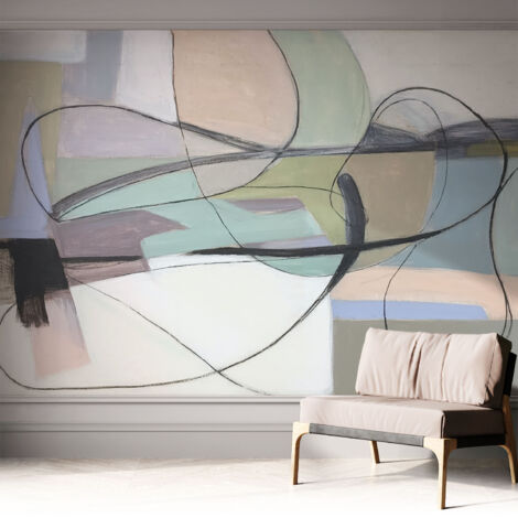 Selbstklebende Tapete modern Wohnzimmer - Wanddeko Schlafzimmer - Tapete mit Motiv Pastellfarbene Linien 312x219 cm