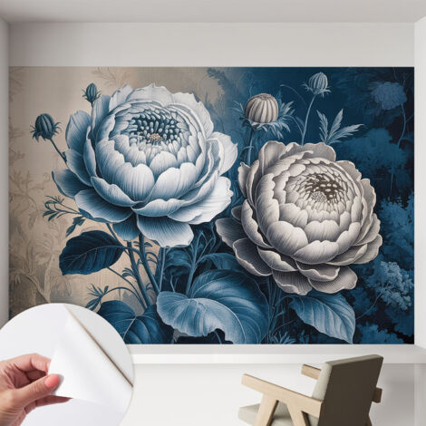 Selbstklebende Tapete modern Wohnzimmer - Wanddeko Schlafzimmer - Tapete mit Motiv Romantische Blumen 152x104 cm