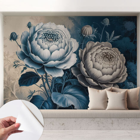 Selbstklebende Tapete modern Wohnzimmer - Wanddeko Schlafzimmer - Tapete mit Motiv Romantische Blumen 208x146 cm