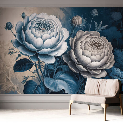 Selbstklebende Tapete modern Wohnzimmer - Wanddeko Schlafzimmer - Tapete mit Motiv Romantische Blumen 312x219 cm