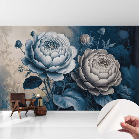 Selbstklebende Tapete modern Wohnzimmer - Wanddeko Schlafzimmer - Tapete mit Motiv Romantische Blumen 416x254 cm
