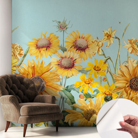 Selbstklebende Tapete modern Wohnzimmer - Wanddeko Schlafzimmer - Tapete mit Motiv Sommergarten 250x250 cm