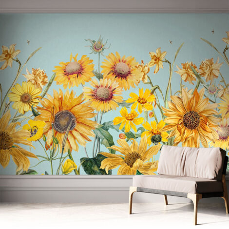 Selbstklebende Tapete modern Wohnzimmer - Wanddeko Schlafzimmer - Tapete mit Motiv Sommergarten 312x219 cm