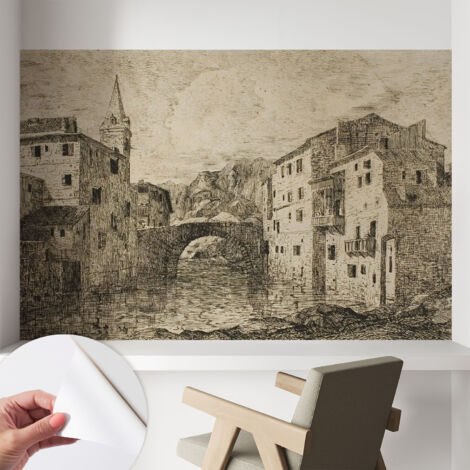 Selbstklebende Tapete modern Wohnzimmer - Wanddeko Schlafzimmer - Tapete mit Motiv Stadtpanorama 104x70 cm