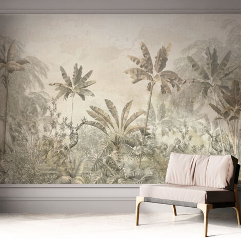 Selbstklebende Tapete modern Wohnzimmer - Wanddeko Schlafzimmer - Tapete mit Motiv Tropischer Dschungel 312x219 cm