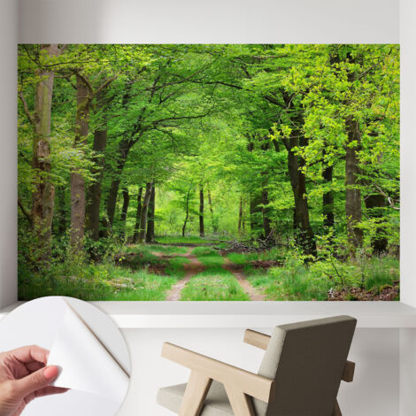 Selbstklebende Tapete modern Wohnzimmer - Wanddeko Schlafzimmer - Tapete mit Motiv Waldweg 104x70 cm