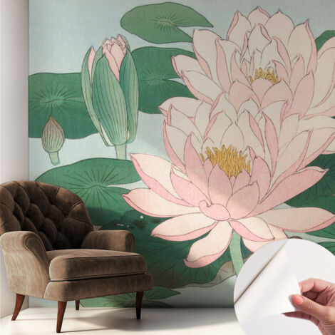 Selbstklebende Tapete modern Wohnzimmer - Wanddeko Schlafzimmer - Tapete mit Motiv Wasserlotos 250x250 cm