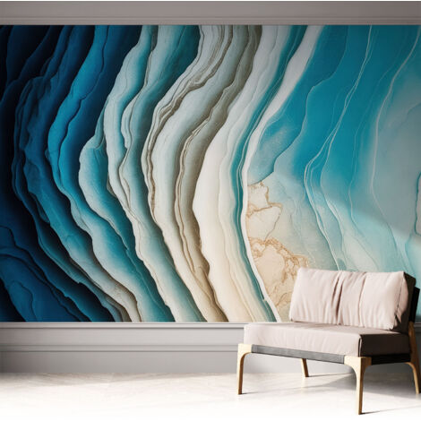 Selbstklebende Tapete modern Wohnzimmer - Wanddeko Schlafzimmer - Tapete mit Motiv Wellen der Harmonie 312x219 cm