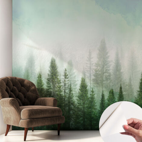 Selbstklebende Tapete modern Wohnzimmer - Wanddeko Schlafzimmer - Tapete mit Motiv Wolf im Wald 250x250 cm