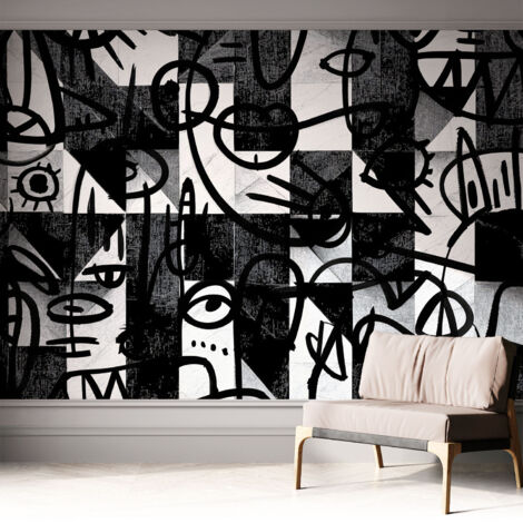 Selbstklebende Tapete modern Wohnzimmer - Wanddeko Schlafzimmer - Tapete mit Motiv Zeichnerisches Chaos 312x219 cm