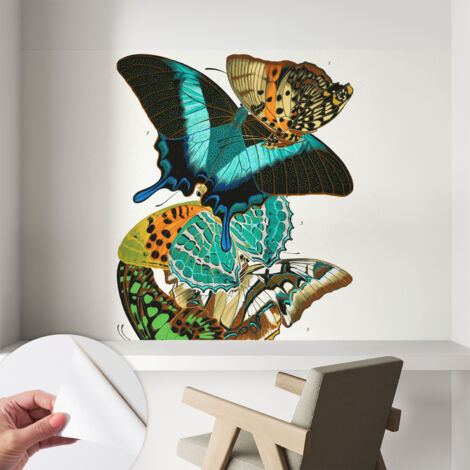 Selbstklebende Tapete - Wanddekoration Wohnzimmer - Tapete Schlafzimmer Bunte Schmetterlinge 104x70 cm