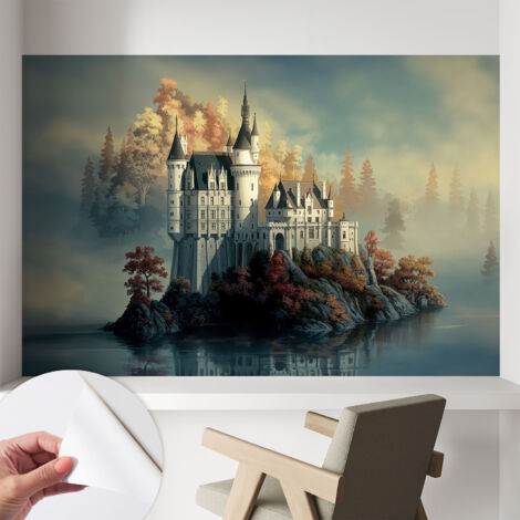 Selbstklebende Tapete - Wanddekoration Wohnzimmer - Tapete Schlafzimmer Märchenhaftes Schloss 104x70 cm