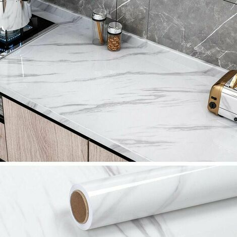 Selbstklebende Tapetenrolle aus marmoriertem Vinyl, selbstklebendes Dekorationspapier für Küchenschränke, selbstklebende Tapete, weiß, grau, selbstklebende Beschichtung für Arbeitsplatten, 40 cm x 300